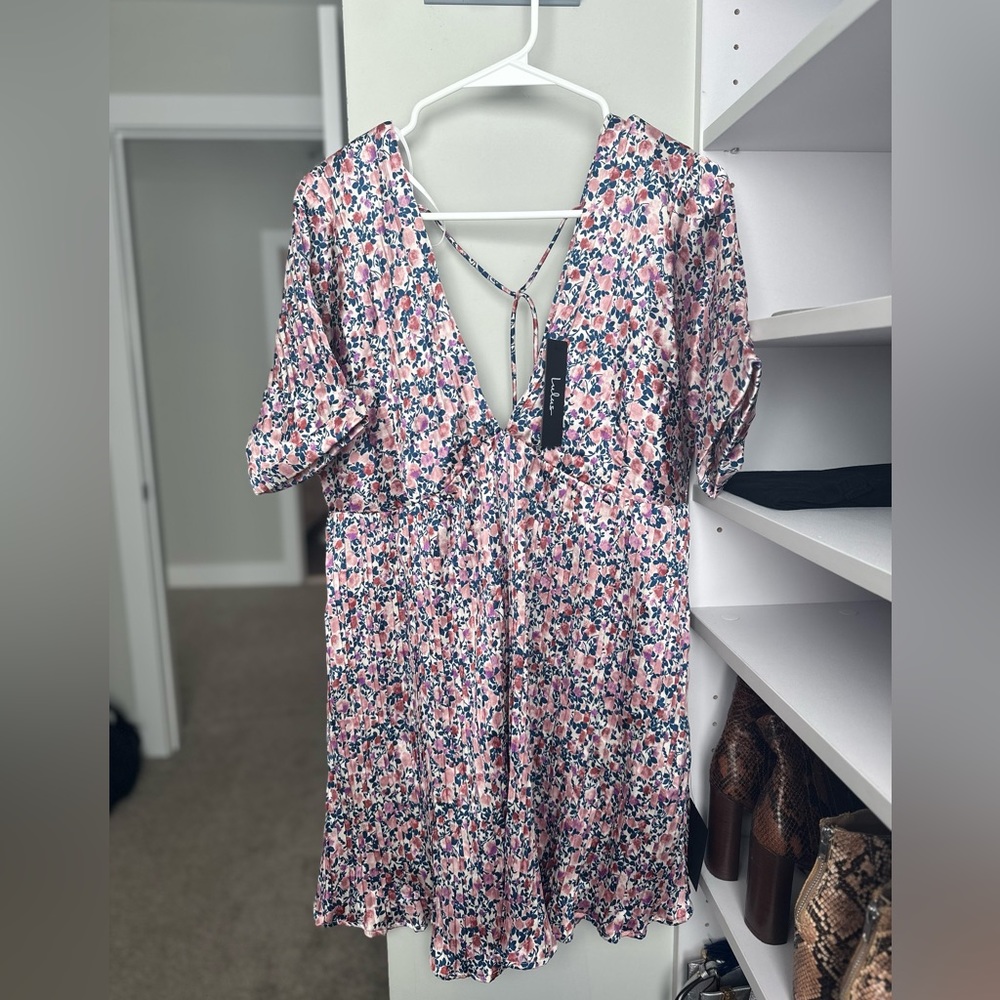 Lulu’s Express Yourself Blush Pink Floral Print Satin Babydoll Dress